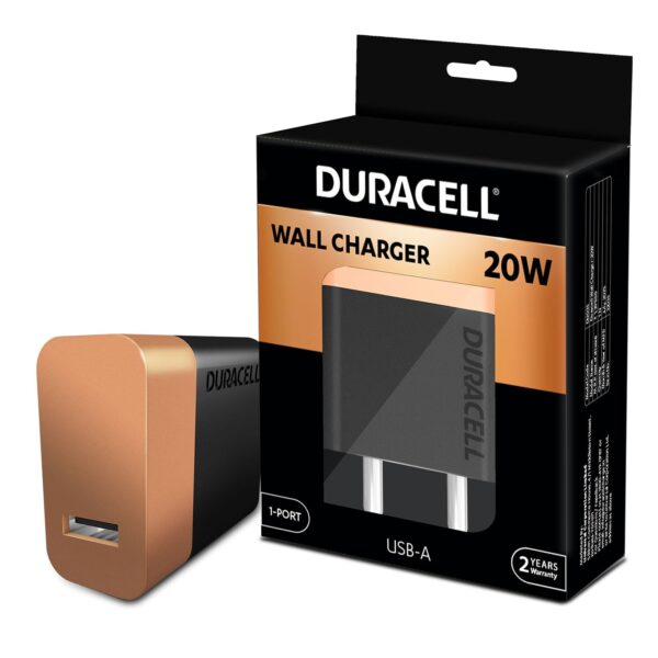 Duracell 20 Watts Fast Wall Charger Adapter, 1 USB A, Fast Mobile Charger Compatible with iPhone, iPad, Samsung, Note, Redmi, Mi, Oneplus, Oppo, Pixel