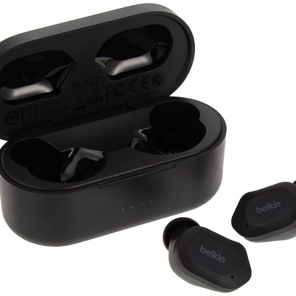 Belkin SOUNDFORM? Play True Wireless in-Ear Earbuds, IPX5 Sweat & Water Resistant, Up to 38 hrs. Playtime, Bluetooth 5.2, Wireless Charging, Dual mic