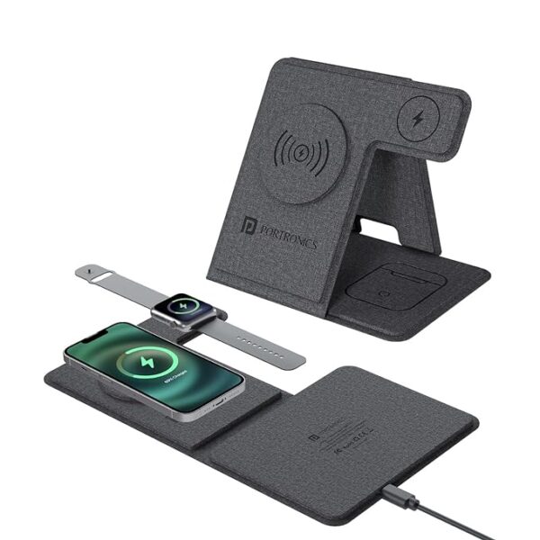 Portronics Freedom Fold 3 15W 3 in 1 Foldable MagSafe Compatible Wireless Charger