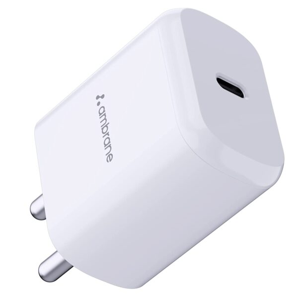Ambrane 20W Type C Charger/Adapter, PD Technology Fast Charging for iPhone 8 or Above, Android & Other Type C Enabled Devices, Multi-Layers Protection Total