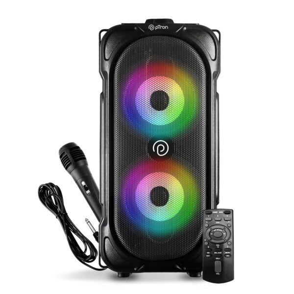 pTron Fusion Party v2 40W Karaoke Bluetooth Party Speaker with 3M Wired Microphone, Dual Drivers, RGB Lights, USB/SD Card Playback, Auto TWS Function