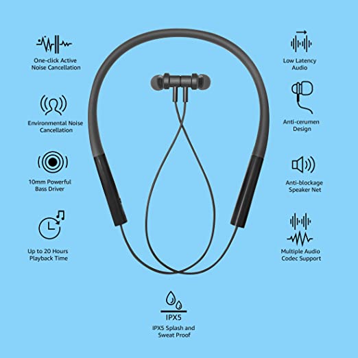 Mi Neckband Pro Bluetooth Wireless in Ear Earphones with Mic, with Dual Noise Cancellation, 10Mm Powerful Bass, Ipx5 Splash and Up to 20Hrs of Playbac