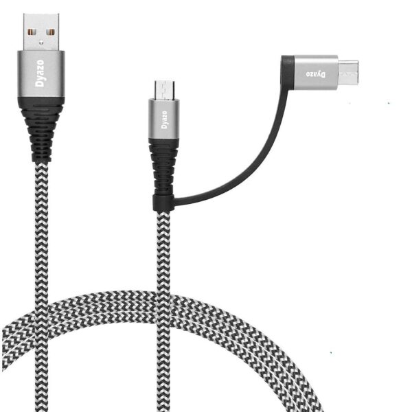 Dyazo 4 ft / 1.2 m 2 in 1 Cable [ Micro USB & Type C ] Nylon Braided Fast Charging with Flexi Head Technology Compatible with All Type c & Micro USB P