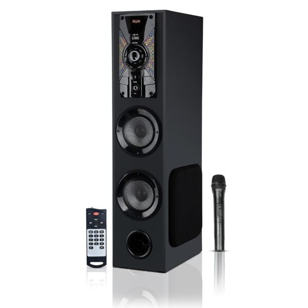 GIZMORE ST5000 PRO 50W Bluetooth Tower Speaker | Digital LED Display Wooden Cabinet | Volume & Bass Control | Karaoke and Party Speaker with Multiple