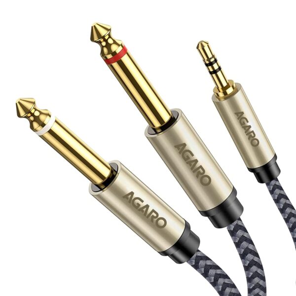 AGARO 3.5 mm 1/8 TRS to Dual 6.35 mm 1/4 TS Mono Breakout Cable Y Spitter Stereo Cord Adapter Compatible, 3 meters, grey