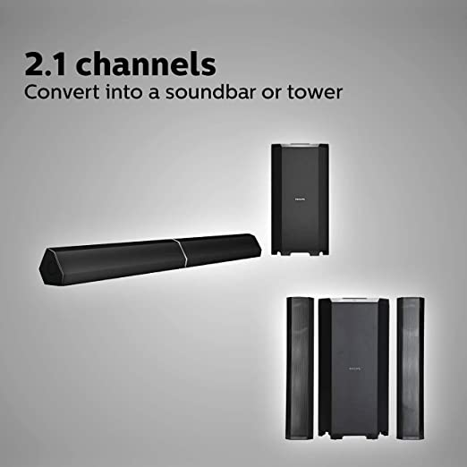 Philips Audio Mms8085B/94 2.1 Channel 80W Usb Multimedia Speaker System With Convertible Soundbar And Multi-Connectivity Option (Black)