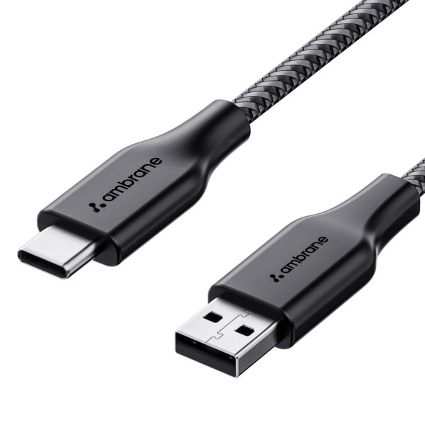 Ambrane Unbreakable 60W / 3A Fast Charging 1.5m Braided Type C Cable for Smartphones, Tablets, Laptops & other Type C devices, PD Technology, 480Mbps