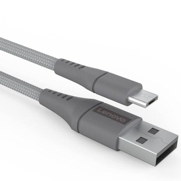 Lenovo Micro USB Tangle-free??Aramid fiber braided?1m cable with 4A charging & 480 MBPS data transmission, certified 10000+ bend lifespan, Metallic Gr
